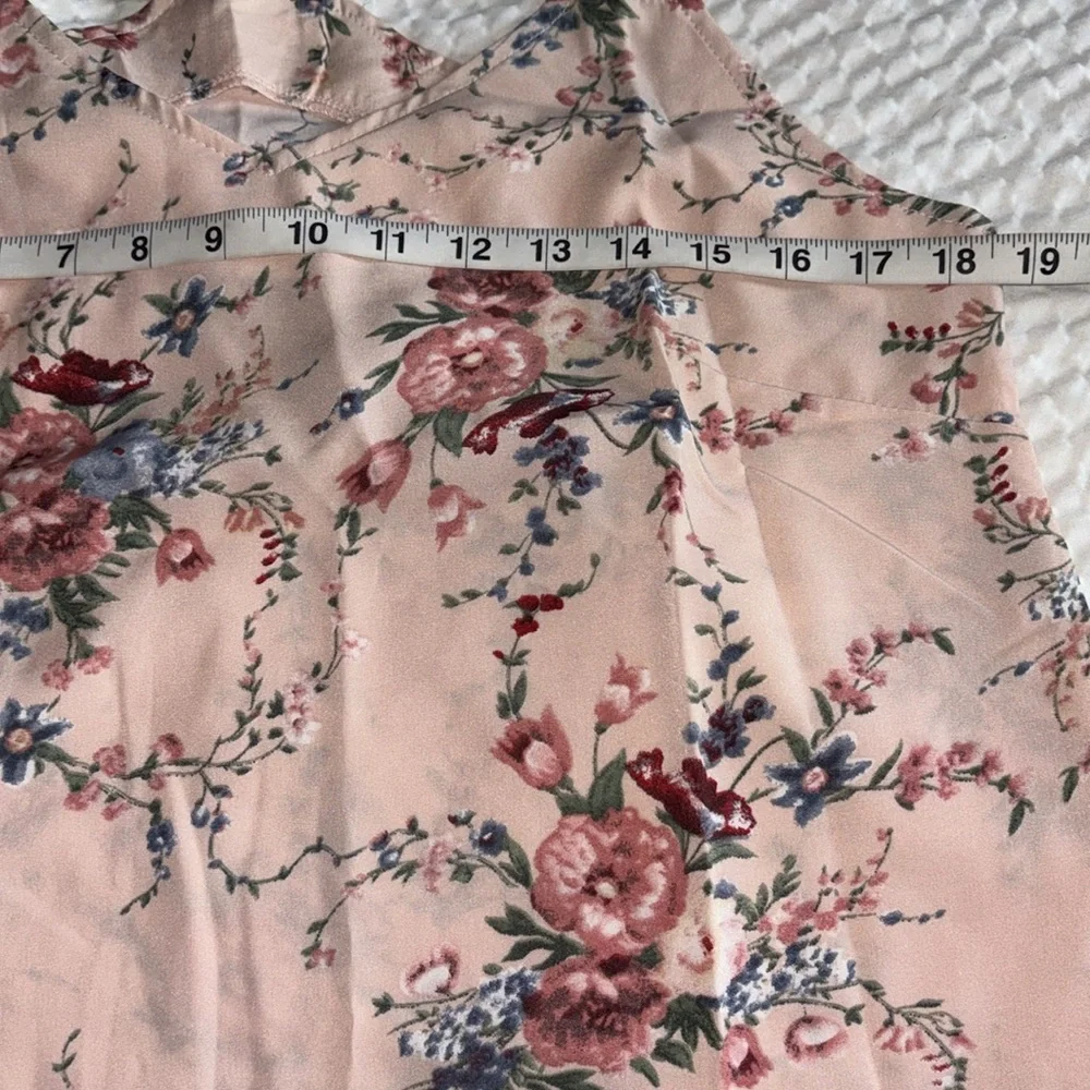 Pink Pastel Floral Print tank top Lace Shoulder Straps Summer Blouse Large - Picture 5 of 10